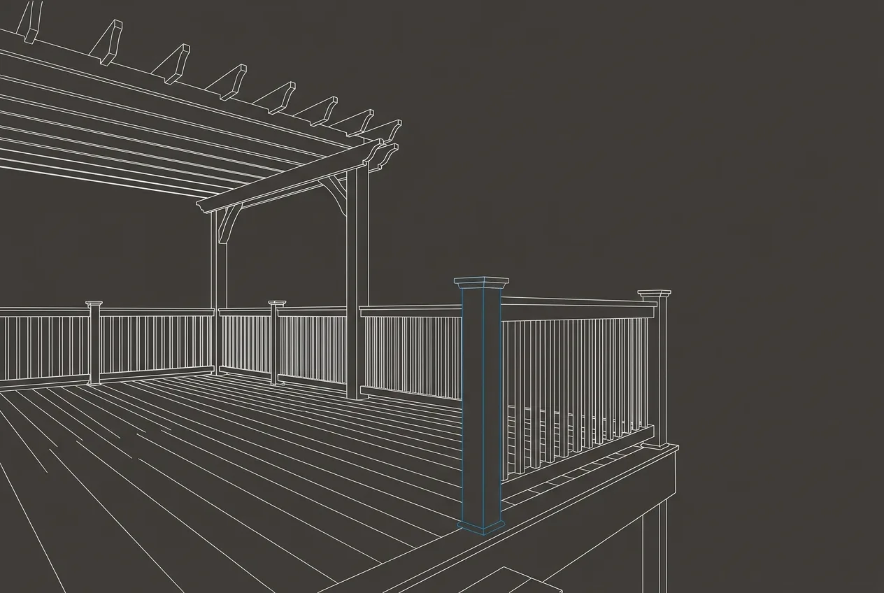 A finished premium composite deck and outdoor living space on a real home