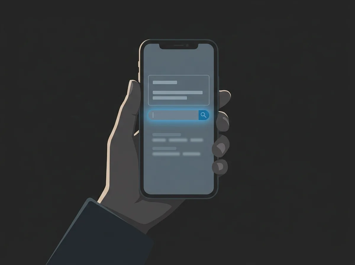 Illustration of a homeowner typing a project search into Google on a phone, the moment paid search exists to catch